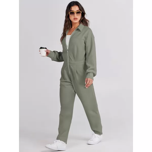 imageANRABESS Womens Casual Loose Long Sleeve Fall Jumpsuits Zipup Long Pants One Piece Outfit Romper with PocketsArmy