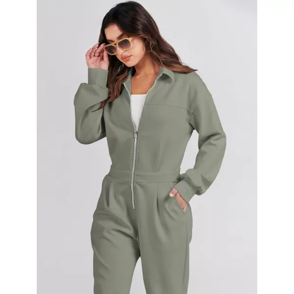 imageANRABESS Womens Casual Loose Long Sleeve Fall Jumpsuits Zipup Long Pants One Piece Outfit Romper with PocketsArmy