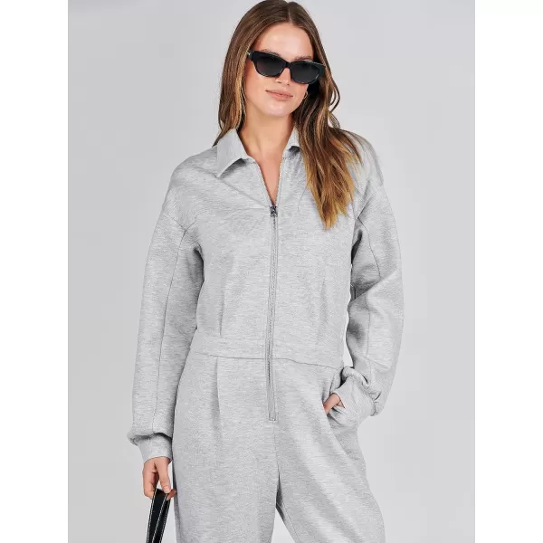 imageANRABESS Womens Casual Loose Long Sleeve Fall Jumpsuits Zipup Long Pants One Piece Outfit Romper with PocketsGrey