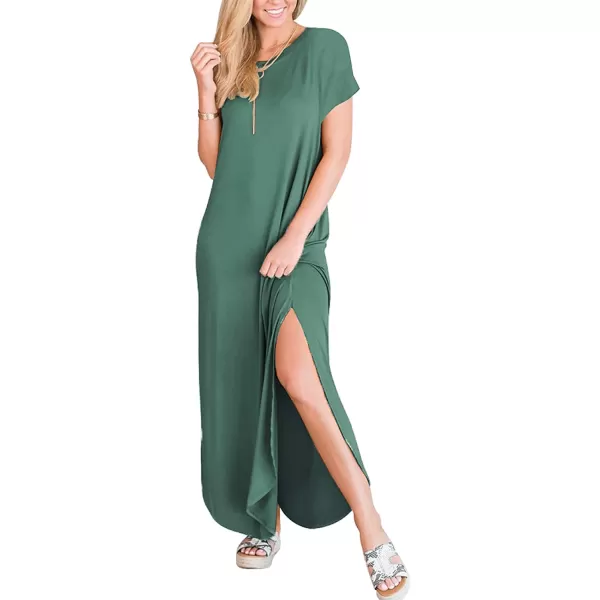 imageANRABESS Womens Casual Loose Short Sleeve Long Dress Split Maxi Summer Beach Dress with Pockets03 Grass