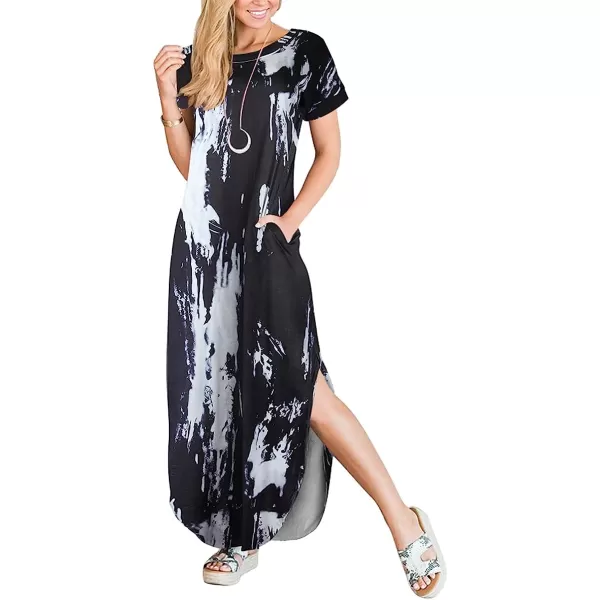 imageANRABESS Womens Casual Loose Short Sleeve Long Dress Split Maxi Summer Beach Dress with Pockets03 Tie Dye Black