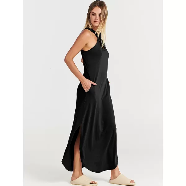imageANRABESS Womens Casual Loose Sleeveless Beach Dress Criss Cross Slit Side Summer Maxi Sun DressesBlack