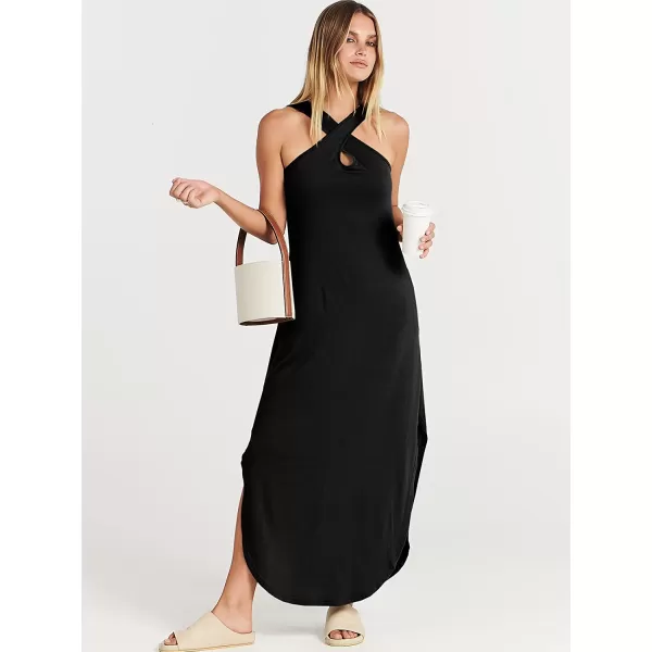 imageANRABESS Womens Casual Loose Sleeveless Beach Dress Criss Cross Slit Side Summer Maxi Sun DressesBlack