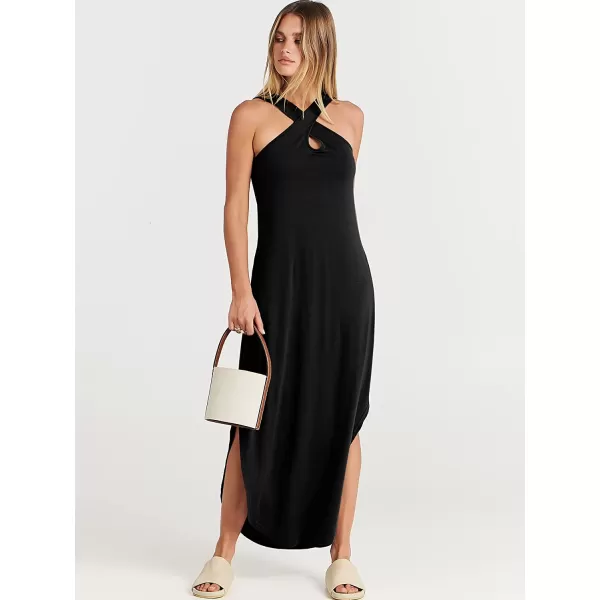 imageANRABESS Womens Casual Loose Sleeveless Beach Dress Criss Cross Slit Side Summer Maxi Sun DressesBlack