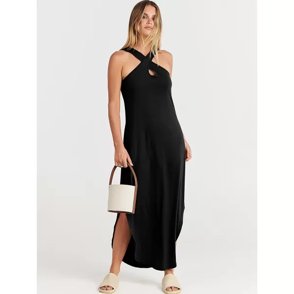 imageANRABESS Womens Casual Loose Sleeveless Beach Dress Criss Cross Slit Side Summer Maxi Sun DressesBlack