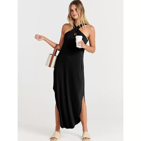 imageANRABESS Womens Casual Loose Sleeveless Beach Dress Criss Cross Slit Side Summer Maxi Sun DressesBlack