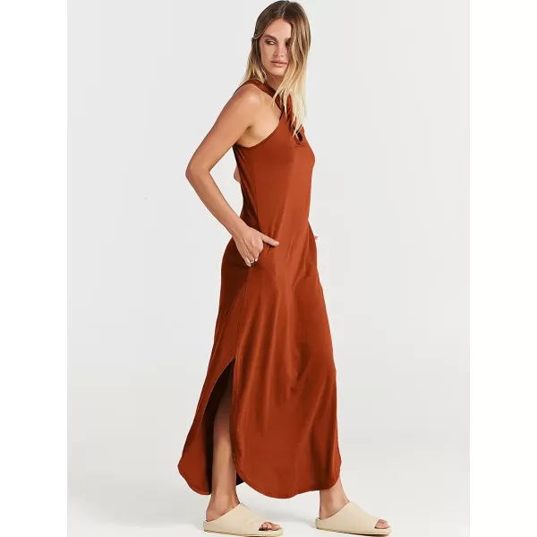 imageANRABESS Womens Casual Loose Sleeveless Beach Dress Criss Cross Slit Side Summer Maxi Sun DressesBrick Red