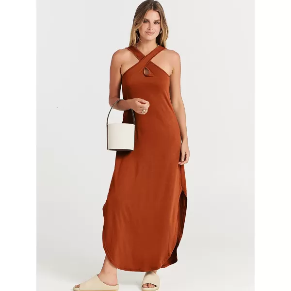 imageANRABESS Womens Casual Loose Sleeveless Beach Dress Criss Cross Slit Side Summer Maxi Sun DressesBrick Red