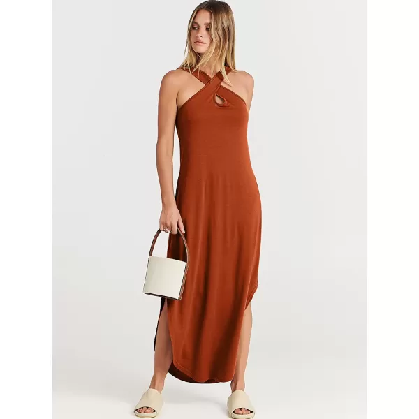 imageANRABESS Womens Casual Loose Sleeveless Beach Dress Criss Cross Slit Side Summer Maxi Sun DressesBrick Red