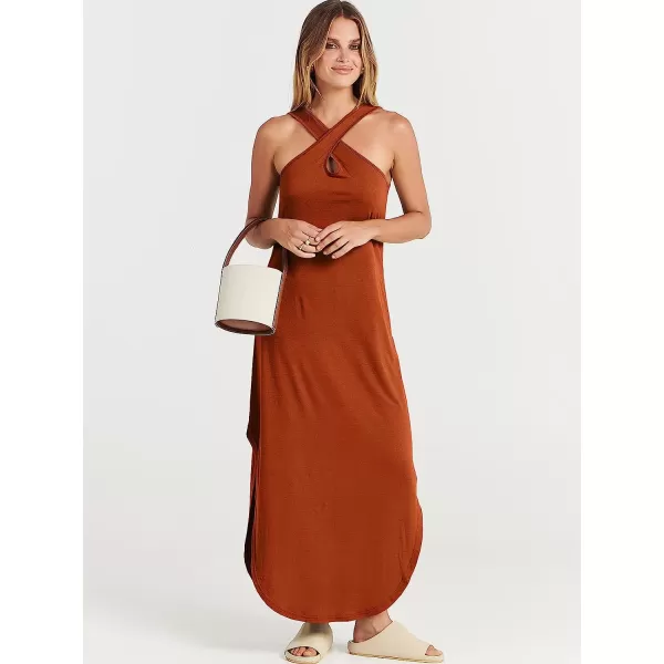 imageANRABESS Womens Casual Loose Sleeveless Beach Dress Criss Cross Slit Side Summer Maxi Sun DressesBrick Red