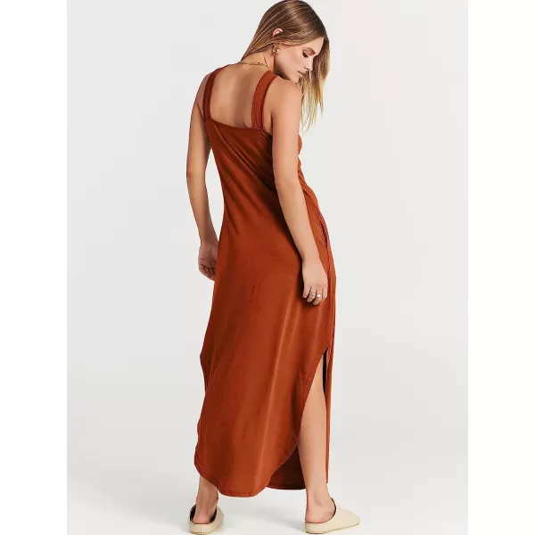 imageANRABESS Womens Casual Loose Sleeveless Beach Dress Criss Cross Slit Side Summer Maxi Sun DressesBrick Red