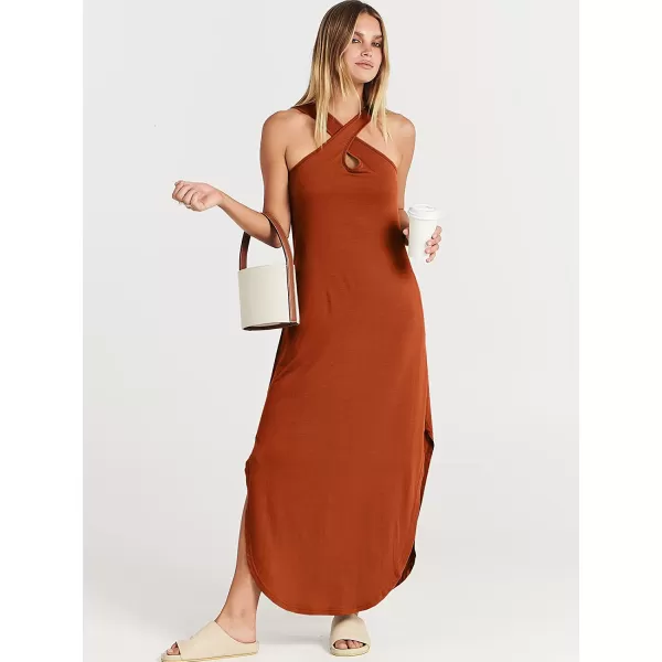 imageANRABESS Womens Casual Loose Sleeveless Beach Dress Criss Cross Slit Side Summer Maxi Sun DressesBrick Red