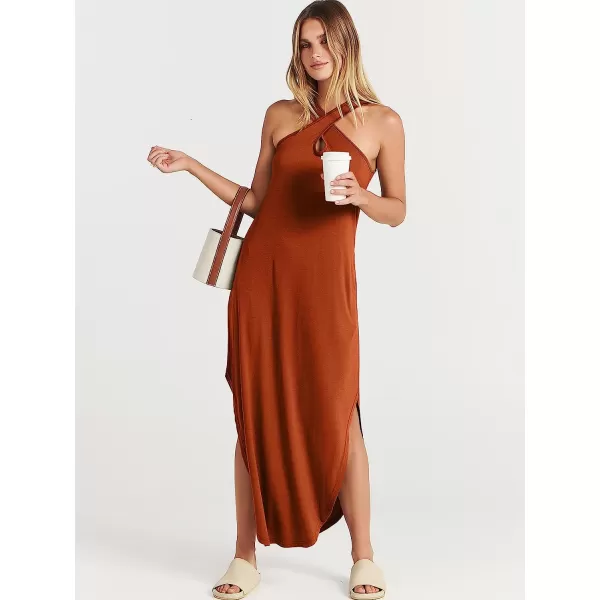 imageANRABESS Womens Casual Loose Sleeveless Beach Dress Criss Cross Slit Side Summer Maxi Sun DressesBrick Red