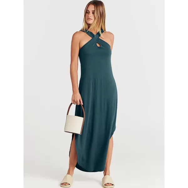 imageANRABESS Womens Casual Loose Sleeveless Beach Dress Criss Cross Slit Side Summer Maxi Sun DressesDeep Blue