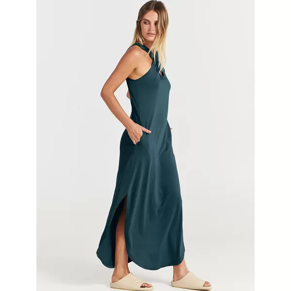 imageANRABESS Womens Casual Loose Sleeveless Beach Dress Criss Cross Slit Side Summer Maxi Sun DressesDeep Blue