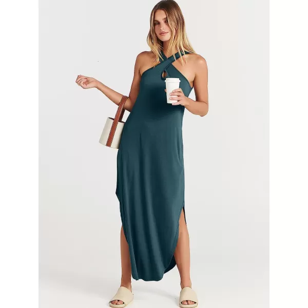 imageANRABESS Womens Casual Loose Sleeveless Beach Dress Criss Cross Slit Side Summer Maxi Sun DressesDeep Blue