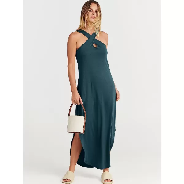 imageANRABESS Womens Casual Loose Sleeveless Beach Dress Criss Cross Slit Side Summer Maxi Sun DressesDeep Blue