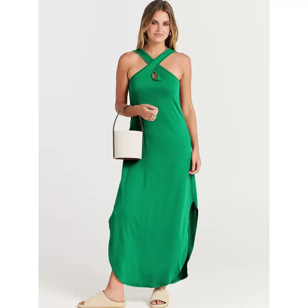 imageANRABESS Womens Casual Loose Sleeveless Beach Dress Criss Cross Slit Side Summer Maxi Sun DressesGrass