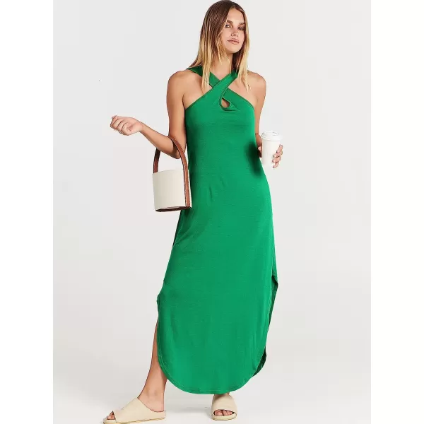 imageANRABESS Womens Casual Loose Sleeveless Beach Dress Criss Cross Slit Side Summer Maxi Sun DressesGrass