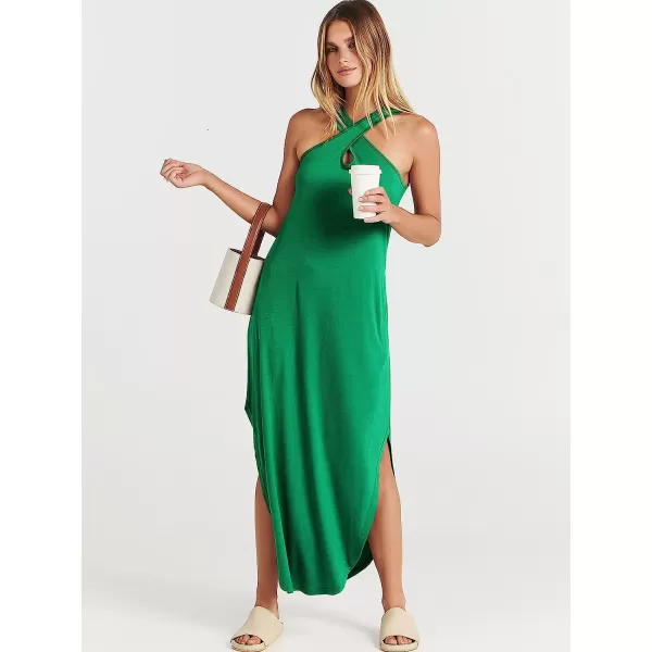 imageANRABESS Womens Casual Loose Sleeveless Beach Dress Criss Cross Slit Side Summer Maxi Sun DressesGrass