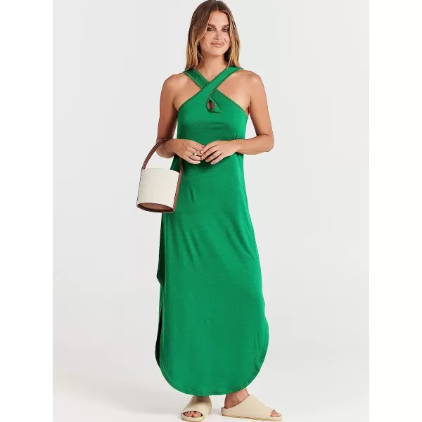 imageANRABESS Womens Casual Loose Sleeveless Beach Dress Criss Cross Slit Side Summer Maxi Sun DressesGrass