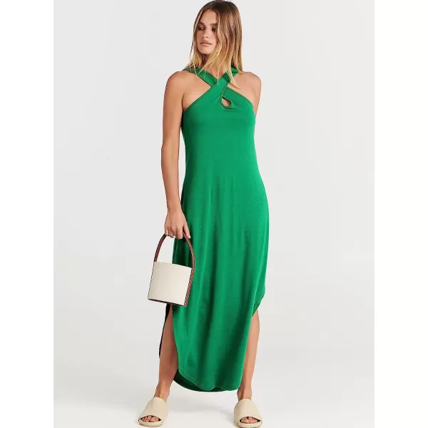 imageANRABESS Womens Casual Loose Sleeveless Beach Dress Criss Cross Slit Side Summer Maxi Sun DressesGrass