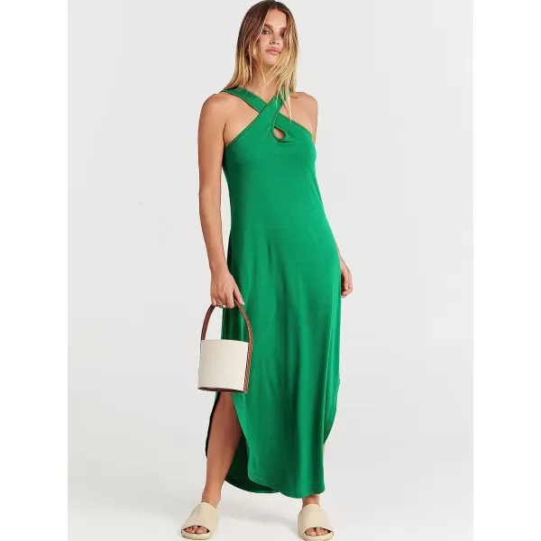 imageANRABESS Womens Casual Loose Sleeveless Beach Dress Criss Cross Slit Side Summer Maxi Sun DressesGrass