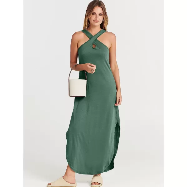 imageANRABESS Womens Casual Loose Sleeveless Beach Dress Criss Cross Slit Side Summer Maxi Sun DressesGreen