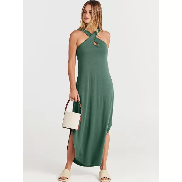 imageANRABESS Womens Casual Loose Sleeveless Beach Dress Criss Cross Slit Side Summer Maxi Sun DressesGreen