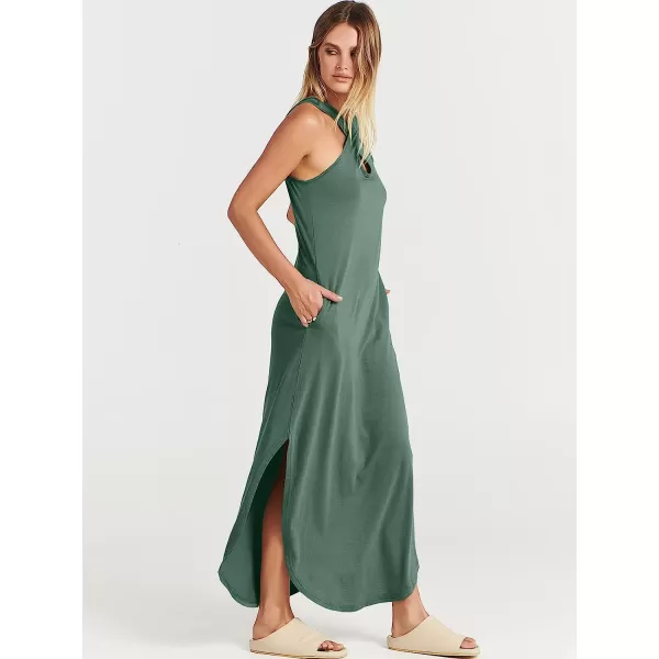 imageANRABESS Womens Casual Loose Sleeveless Beach Dress Criss Cross Slit Side Summer Maxi Sun DressesGreen