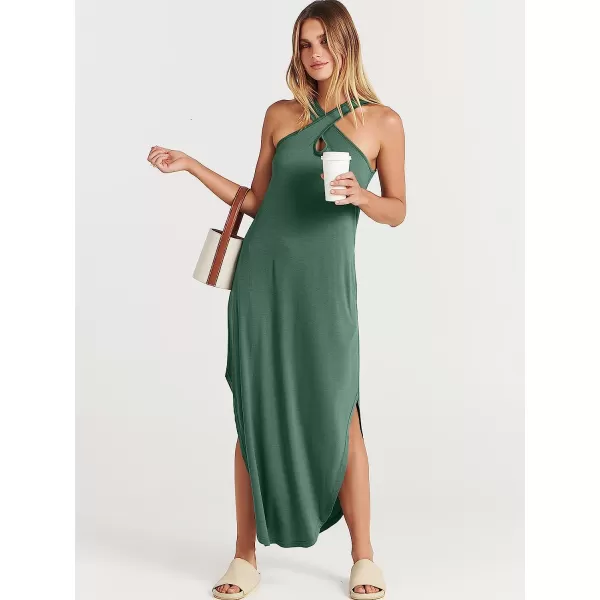 imageANRABESS Womens Casual Loose Sleeveless Beach Dress Criss Cross Slit Side Summer Maxi Sun DressesGreen