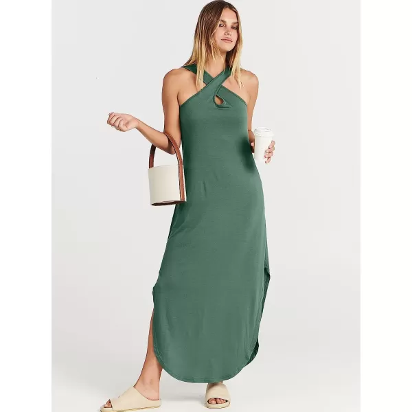 imageANRABESS Womens Casual Loose Sleeveless Beach Dress Criss Cross Slit Side Summer Maxi Sun DressesGreen