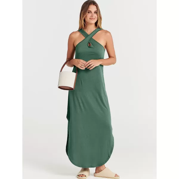 imageANRABESS Womens Casual Loose Sleeveless Beach Dress Criss Cross Slit Side Summer Maxi Sun DressesGreen