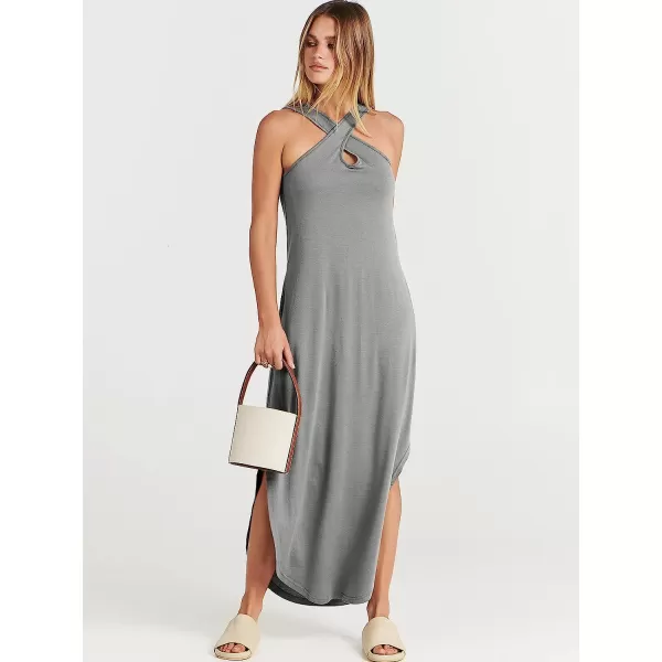 imageANRABESS Womens Casual Loose Sleeveless Beach Dress Criss Cross Slit Side Summer Maxi Sun DressesGrey