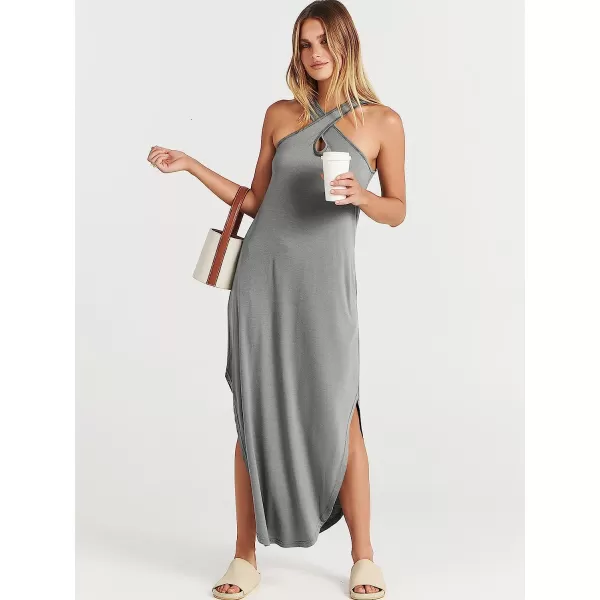 imageANRABESS Womens Casual Loose Sleeveless Beach Dress Criss Cross Slit Side Summer Maxi Sun DressesGrey