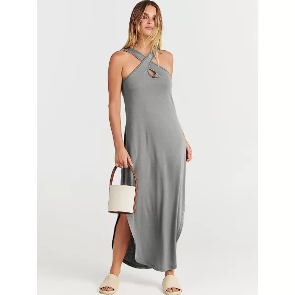 imageANRABESS Womens Casual Loose Sleeveless Beach Dress Criss Cross Slit Side Summer Maxi Sun DressesGrey