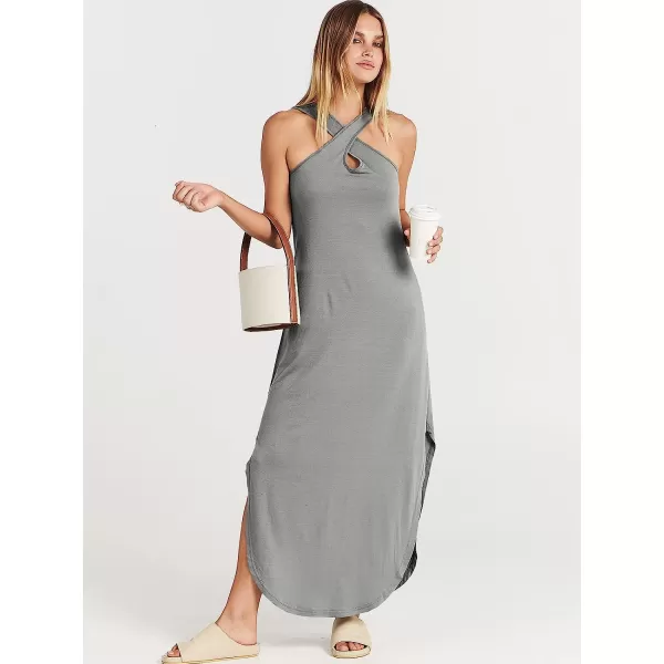 imageANRABESS Womens Casual Loose Sleeveless Beach Dress Criss Cross Slit Side Summer Maxi Sun DressesGrey