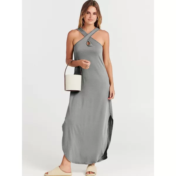 imageANRABESS Womens Casual Loose Sleeveless Beach Dress Criss Cross Slit Side Summer Maxi Sun DressesGrey
