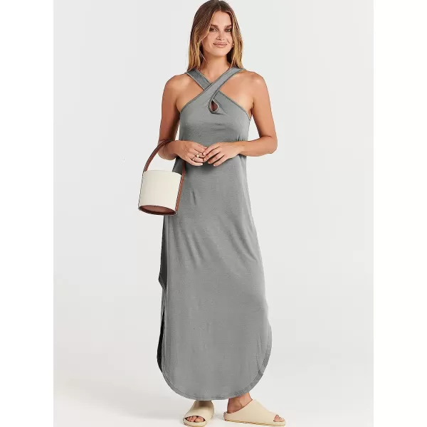 imageANRABESS Womens Casual Loose Sleeveless Beach Dress Criss Cross Slit Side Summer Maxi Sun DressesGrey