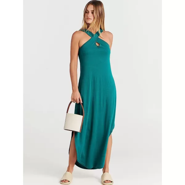 imageANRABESS Womens Casual Loose Sleeveless Beach Dress Criss Cross Slit Side Summer Maxi Sun DressesLake