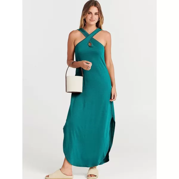 imageANRABESS Womens Casual Loose Sleeveless Beach Dress Criss Cross Slit Side Summer Maxi Sun DressesLake