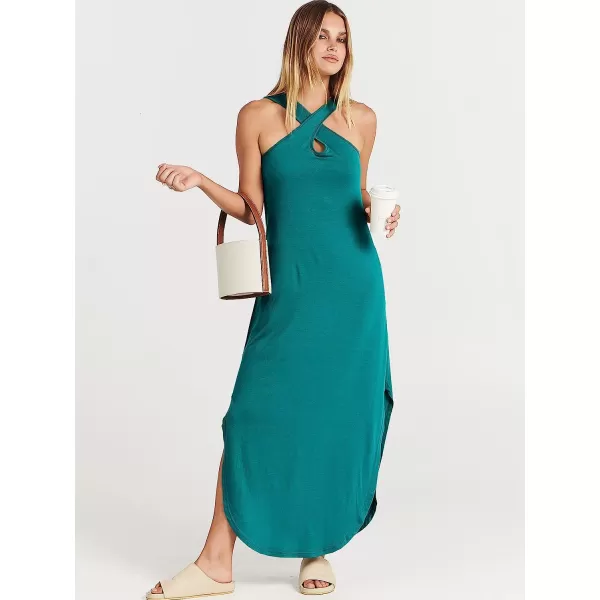 imageANRABESS Womens Casual Loose Sleeveless Beach Dress Criss Cross Slit Side Summer Maxi Sun DressesLake