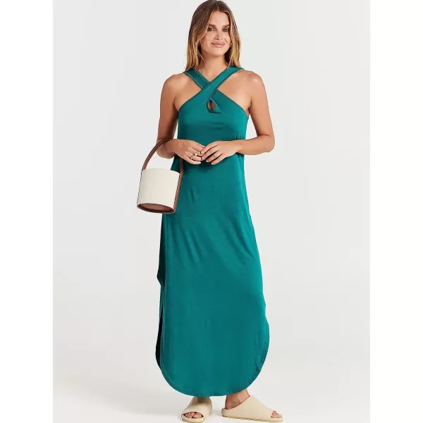imageANRABESS Womens Casual Loose Sleeveless Beach Dress Criss Cross Slit Side Summer Maxi Sun DressesLake
