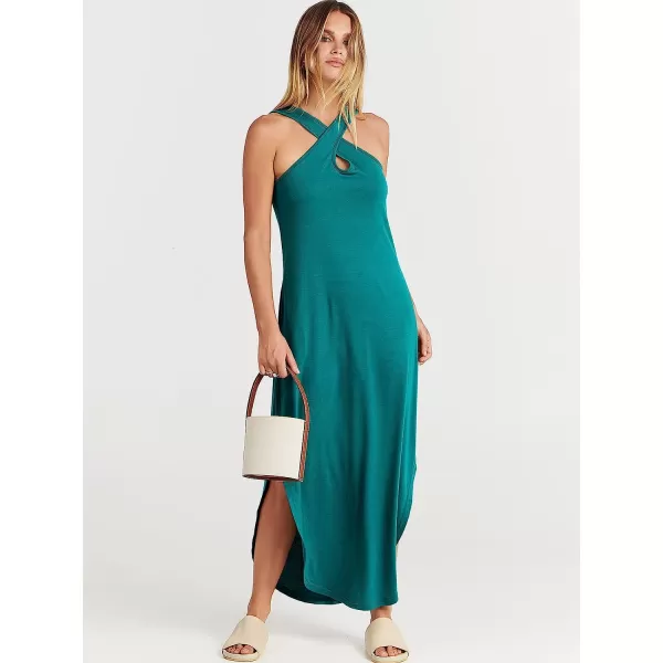 imageANRABESS Womens Casual Loose Sleeveless Beach Dress Criss Cross Slit Side Summer Maxi Sun DressesLake