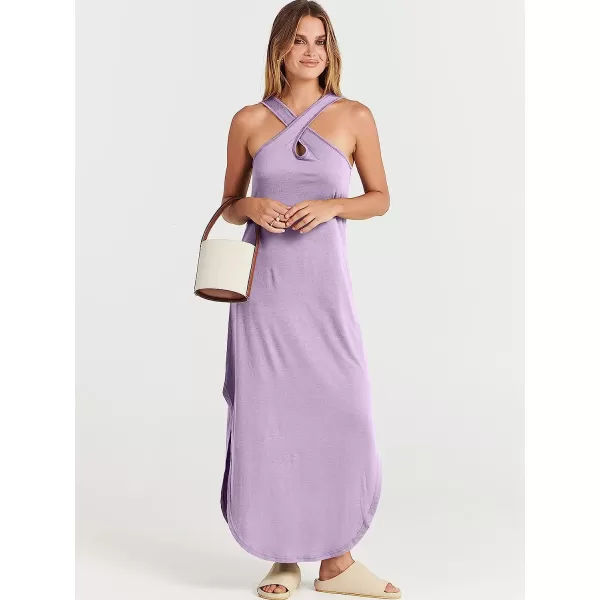imageANRABESS Womens Casual Loose Sleeveless Beach Dress Criss Cross Slit Side Summer Maxi Sun DressesLilac
