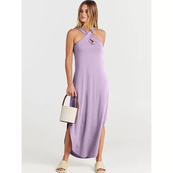 imageANRABESS Womens Casual Loose Sleeveless Beach Dress Criss Cross Slit Side Summer Maxi Sun DressesLilac