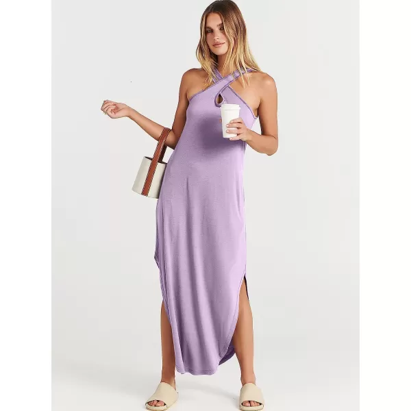 imageANRABESS Womens Casual Loose Sleeveless Beach Dress Criss Cross Slit Side Summer Maxi Sun DressesLilac
