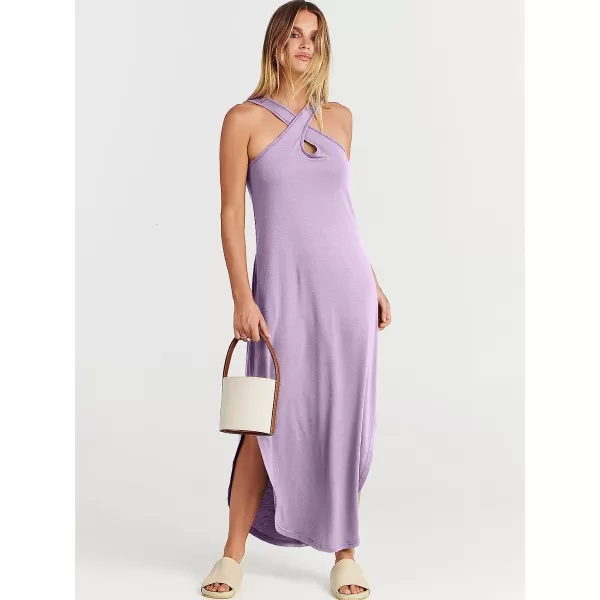 imageANRABESS Womens Casual Loose Sleeveless Beach Dress Criss Cross Slit Side Summer Maxi Sun DressesLilac