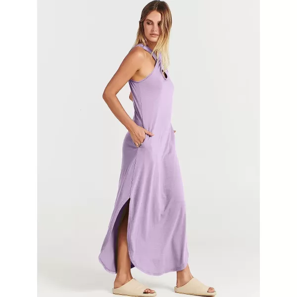 imageANRABESS Womens Casual Loose Sleeveless Beach Dress Criss Cross Slit Side Summer Maxi Sun DressesLilac