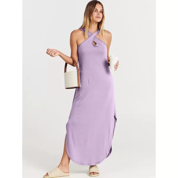 imageANRABESS Womens Casual Loose Sleeveless Beach Dress Criss Cross Slit Side Summer Maxi Sun DressesLilac